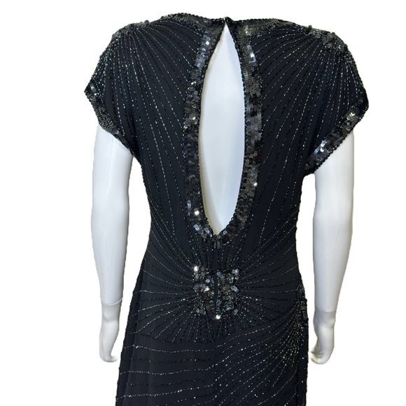Oleg Cassini Vintage 1980’s Silk A-Line Beaded Long Dress in Black - Picture 3 of 10
